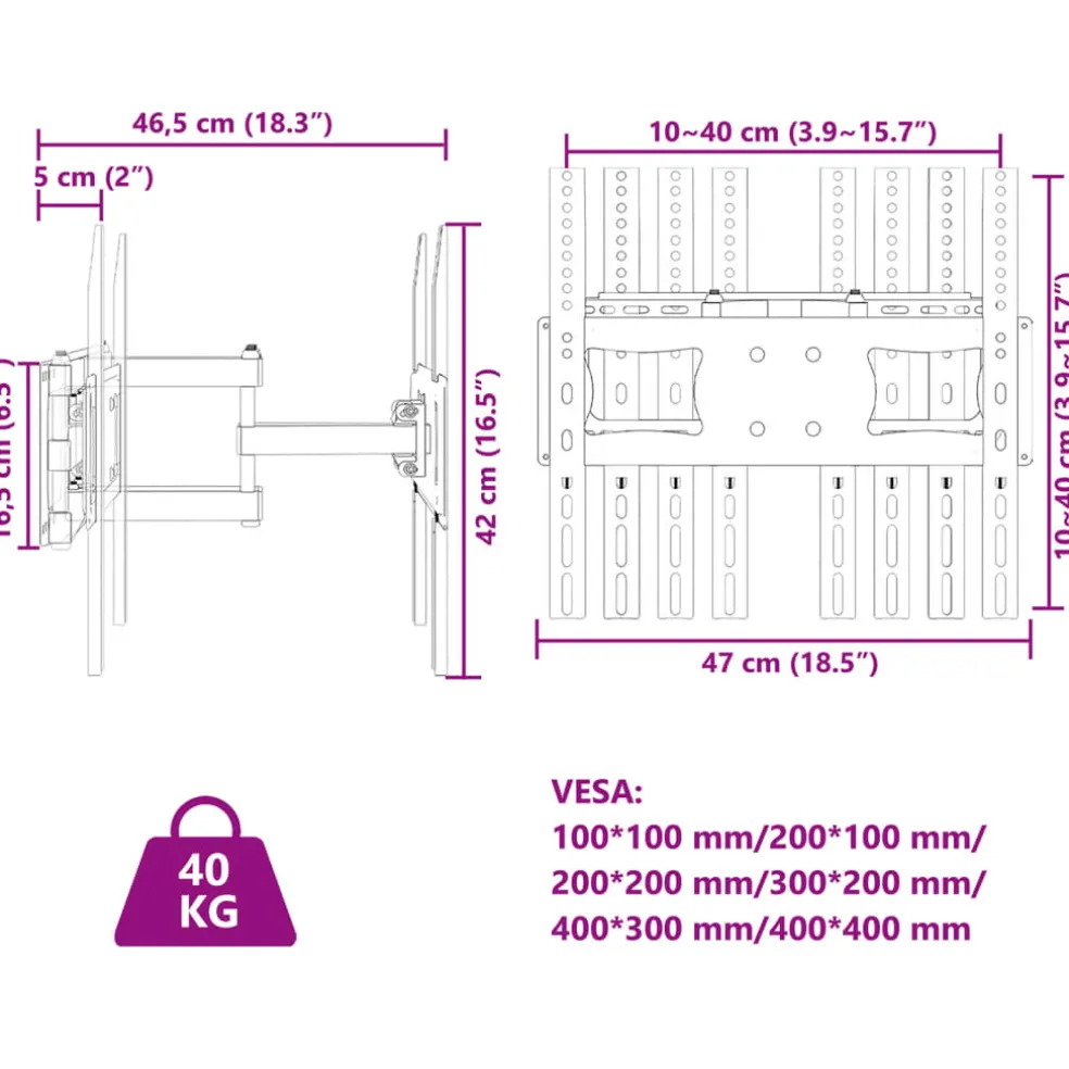 vidaXL Tv-muurbeugel 26-70 inch scherm 40 kg Max VESA 400x400 cm