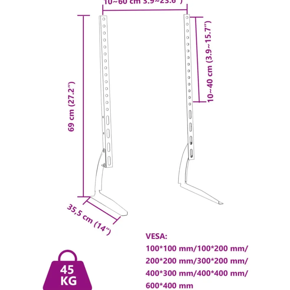 vidaXL TV-standaards 2 st 37-75 inch scherm 45 kg Max VESA 600x400 mm