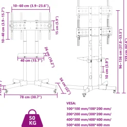 vidaXL TV-standaard wielen 32-70 inch scherm 40 kg Max VESA 600x400 mm