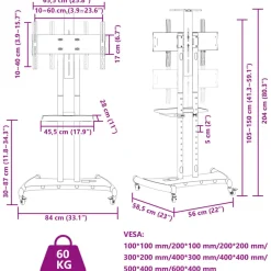 vidaXL TV-standaard wielen 32-70 inch scherm 60 kg Max VESA 600x400 mm