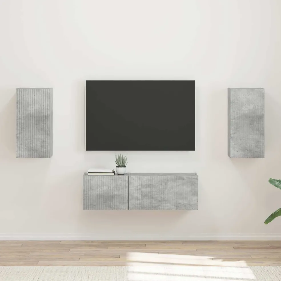 vidaXL TV Wandkast Set 4 st Beton Grijs Bewerkt hout