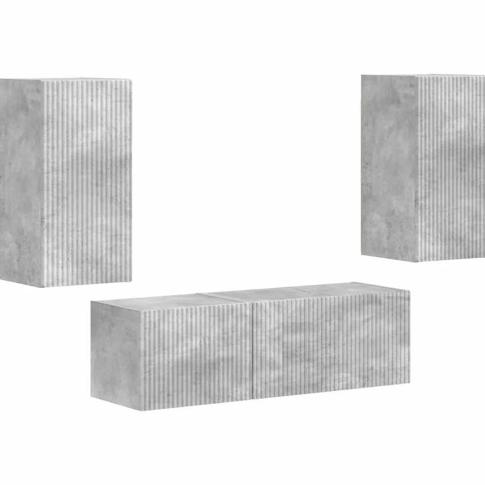 vidaXL TV Wandkast Set 4 st Beton Grijs Bewerkt hout