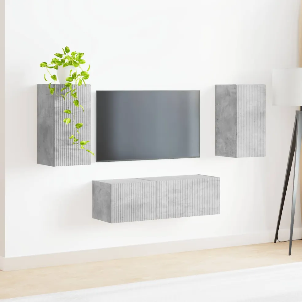 vidaXL TV Wandkast Set 4 st Beton Grijs Bewerkt hout