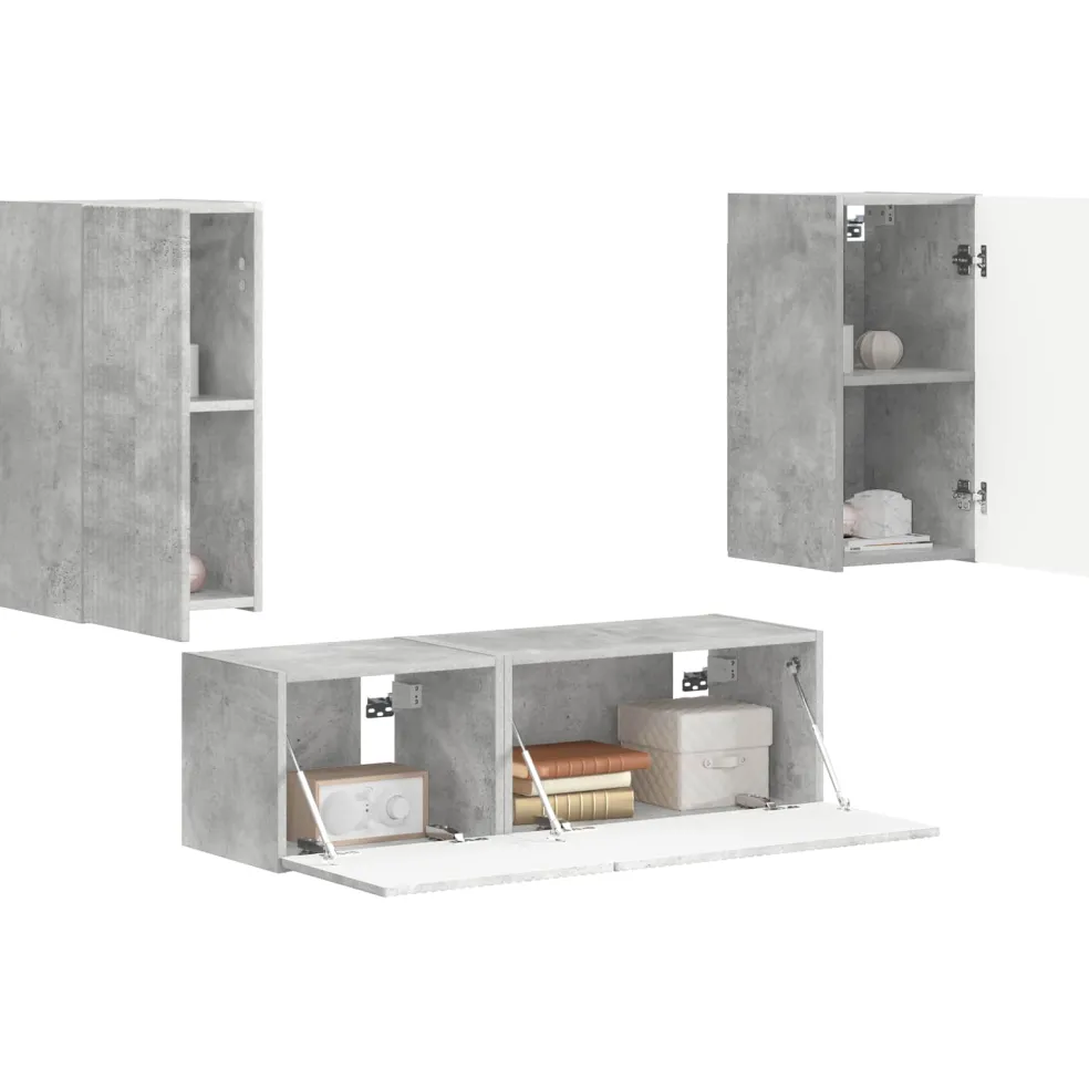 vidaXL TV Wandkast Set 4 st Beton Grijs Bewerkt hout