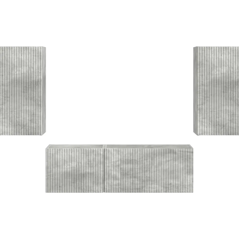 vidaXL TV Wandkast Set 4 st Beton Grijs Bewerkt hout