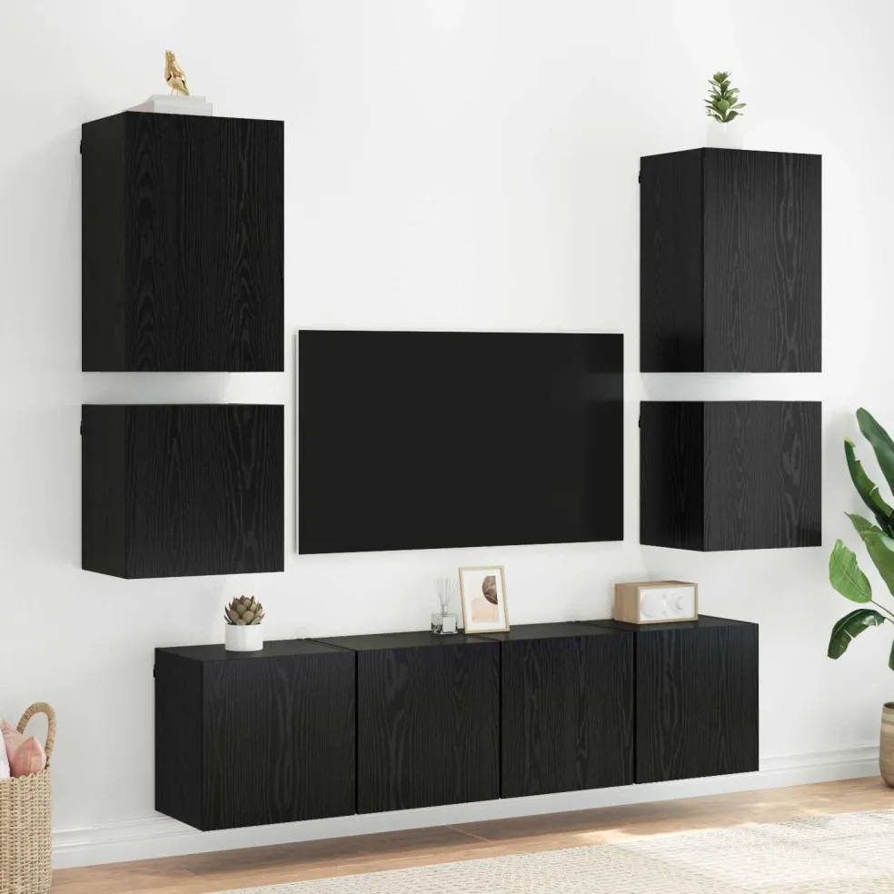 vidaXL TV Wandkast 40,5x30x40cm Zwart Eiken Bewerkt hout