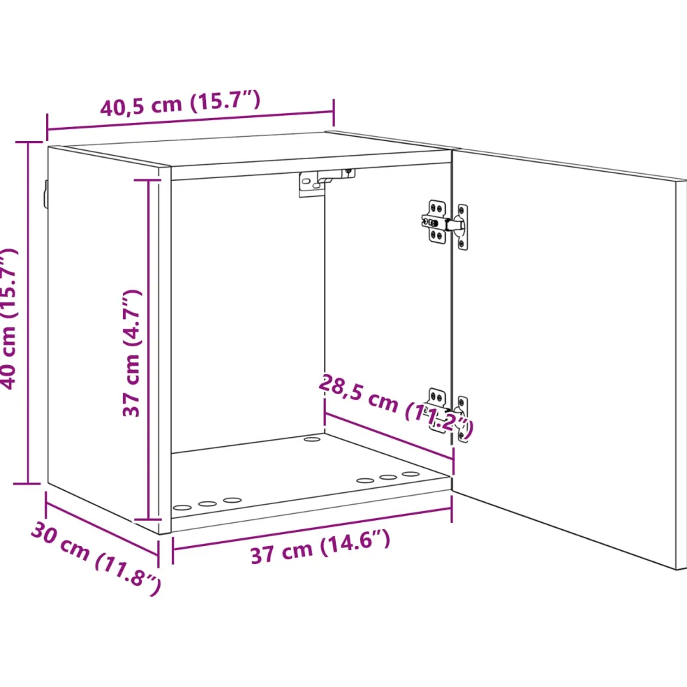 vidaXL TV Wandkast 40,5x30x40cm Zwart Eiken Bewerkt hout