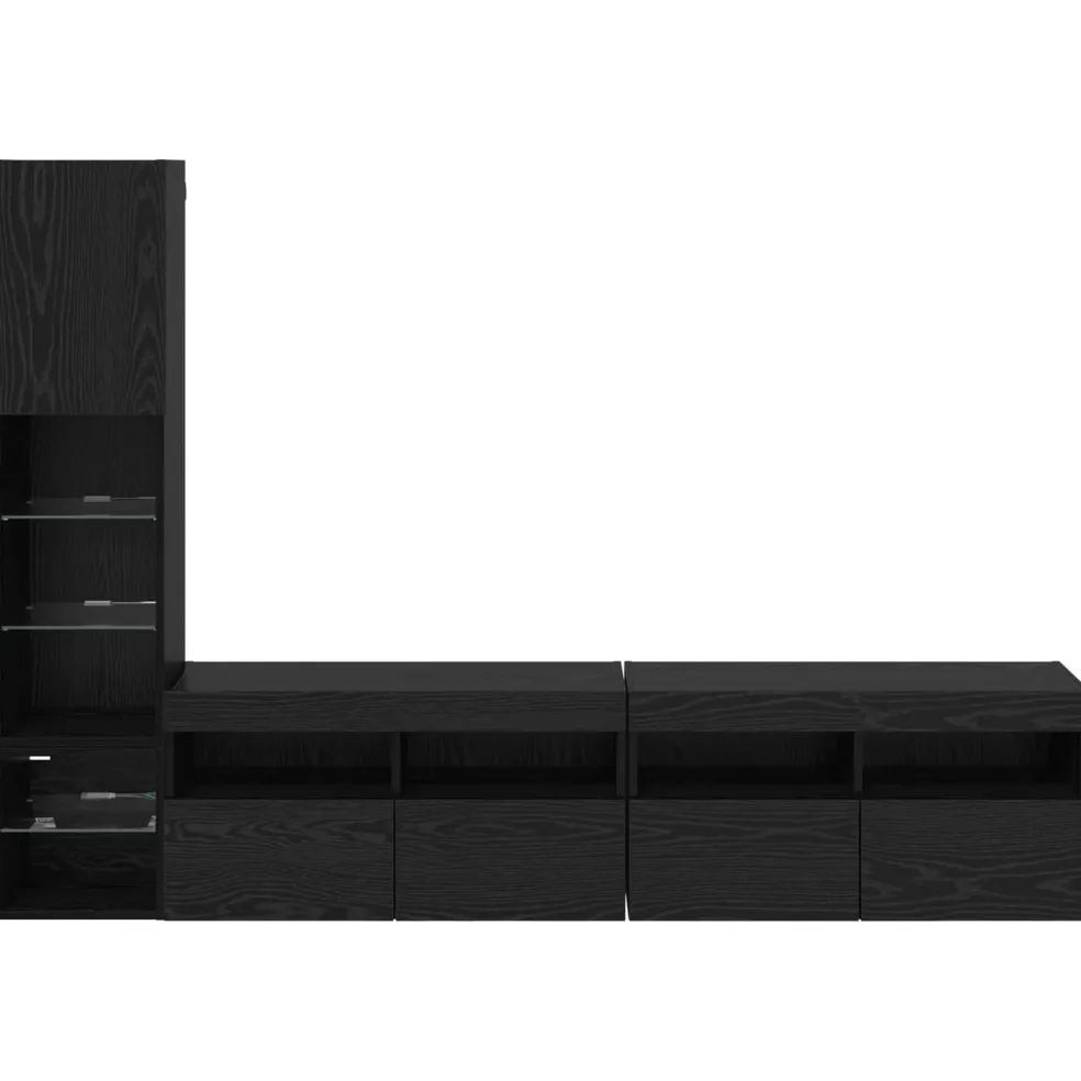 vidaXL TV-wandmeubel 4 st Zwart Eiken Bewerkt hout