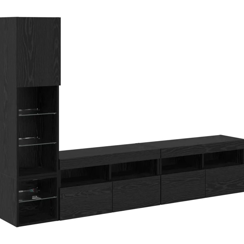 vidaXL TV-wandmeubel 4 st Zwart Eiken Bewerkt hout