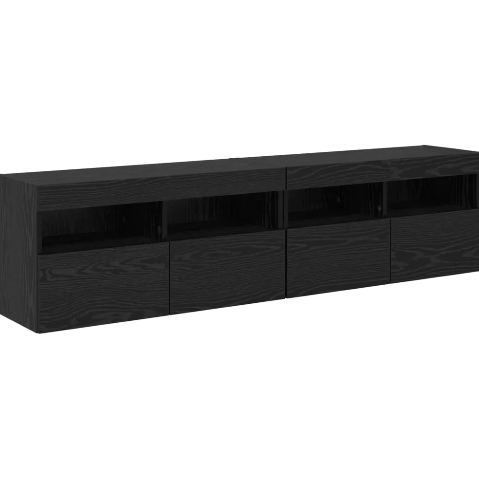 vidaXL TV-wandmeubel 4 st Zwart Eiken Bewerkt hout