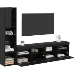 vidaXL TV-wandmeubel 4 st Zwart Eiken Bewerkt hout