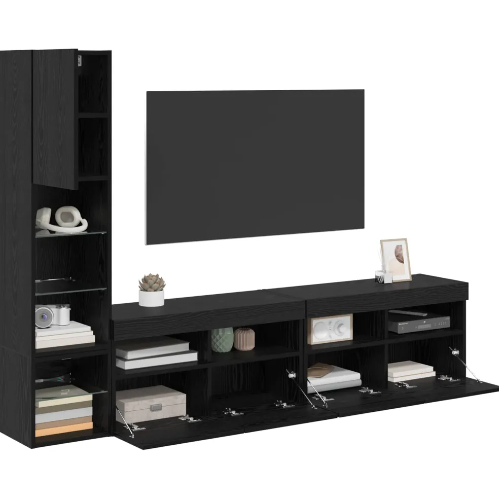 vidaXL TV-wandmeubel 4 st Zwart Eiken Bewerkt hout