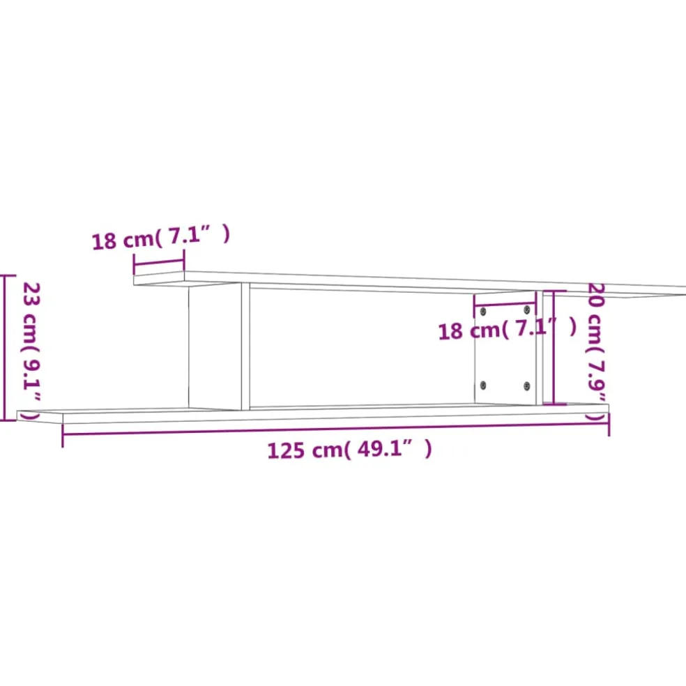 vidaXL Tv-wandschap 125x18x23 cm bewerkt hout betongrijs