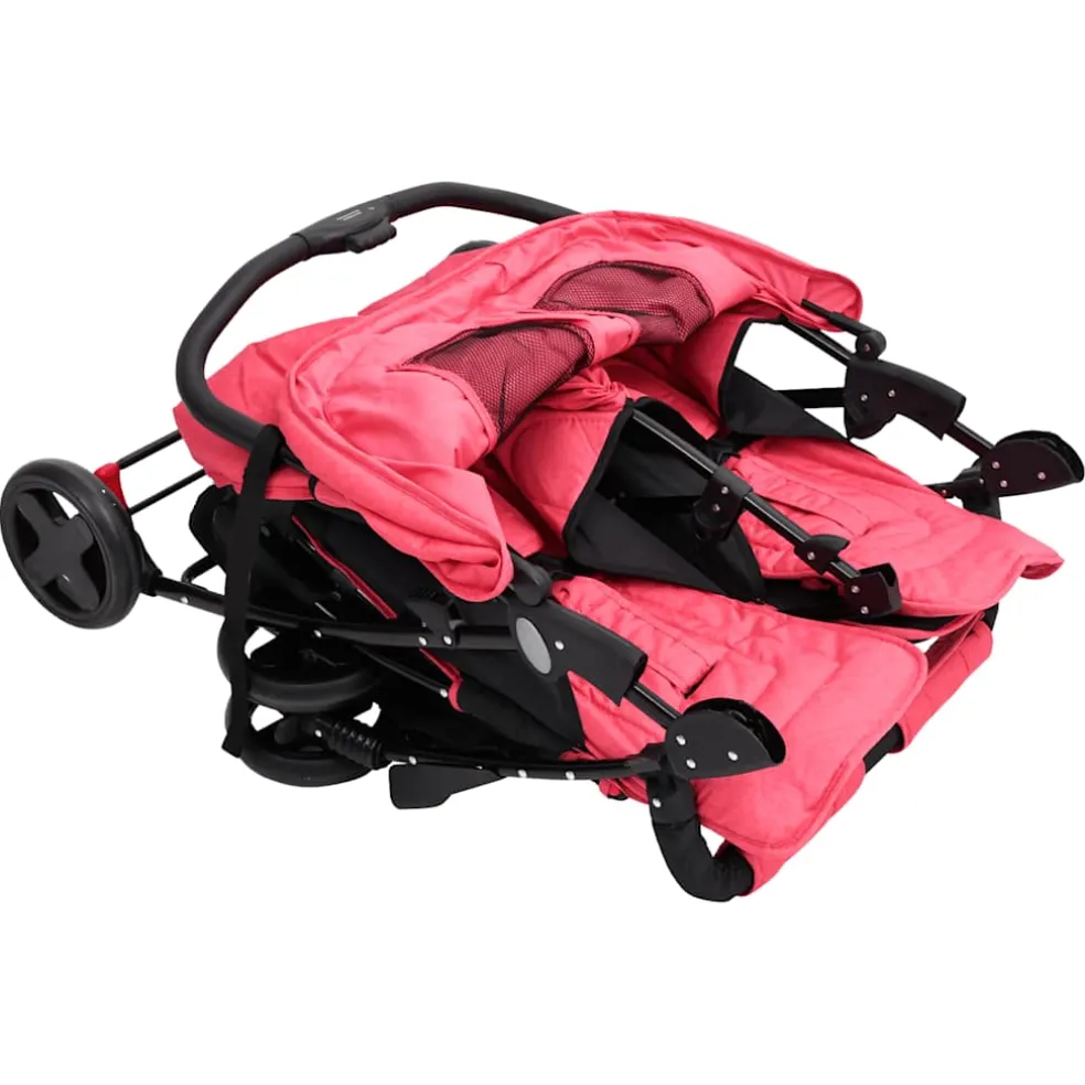 vidaXL Tweelingkinderwagen staal rood