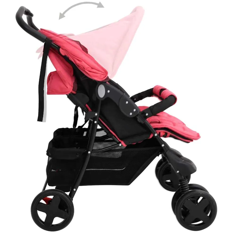 vidaXL Tweelingkinderwagen staal rood