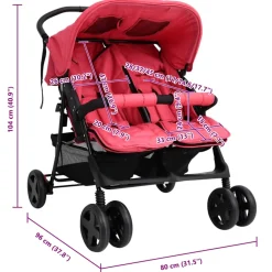 vidaXL Tweelingkinderwagen staal rood