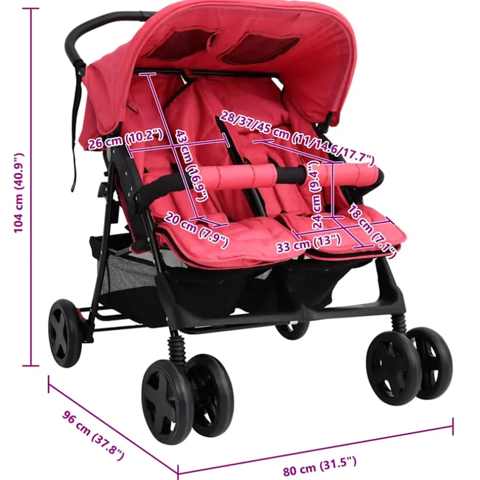 vidaXL Tweelingkinderwagen staal rood