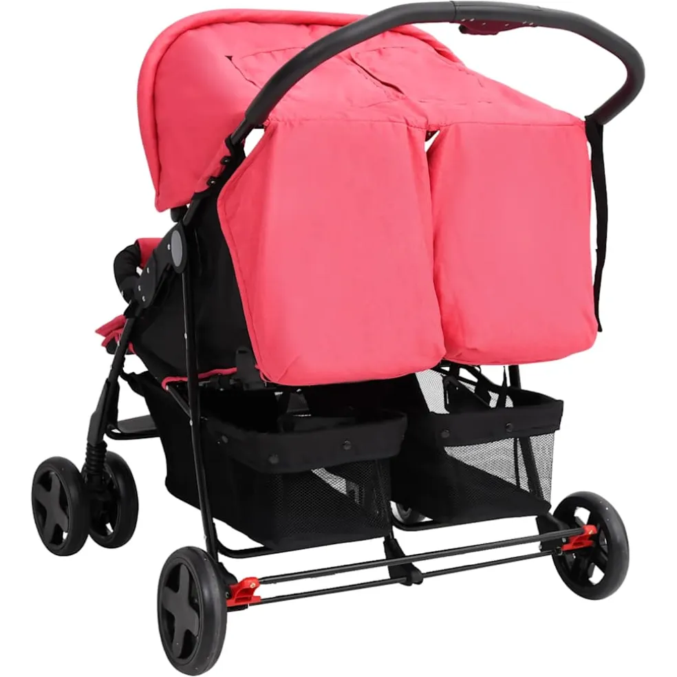 vidaXL Tweelingkinderwagen staal rood