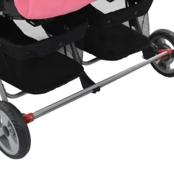 vidaXL Tweelingkinderwagen staal roze en zwart