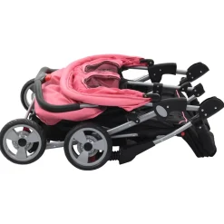 vidaXL Tweelingkinderwagen staal roze en zwart
