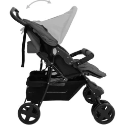 vidaXL Tweelingkinderwagen staal donkergrijs