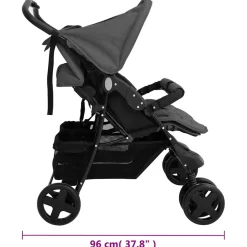 vidaXL Tweelingkinderwagen staal donkergrijs