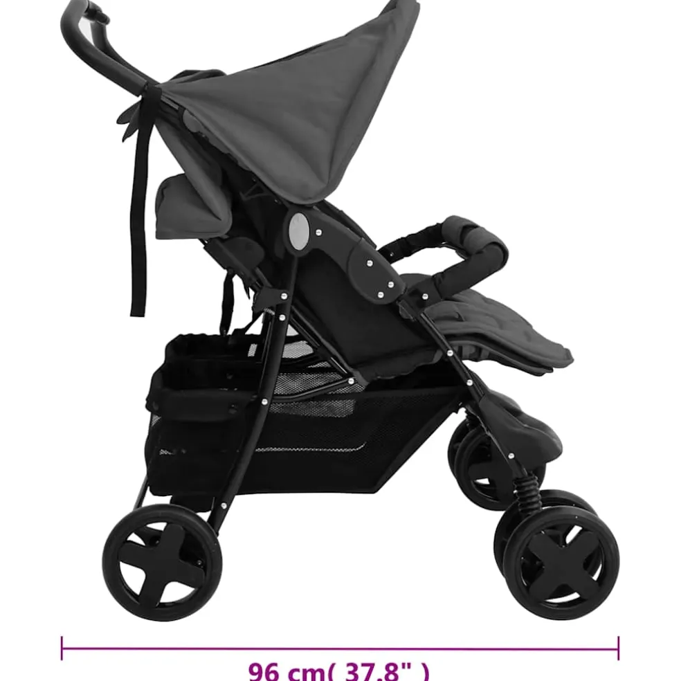 vidaXL Tweelingkinderwagen staal donkergrijs