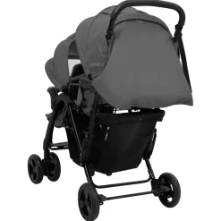 vidaXL Tweelingkinderwagen tandem staal donkergrijs