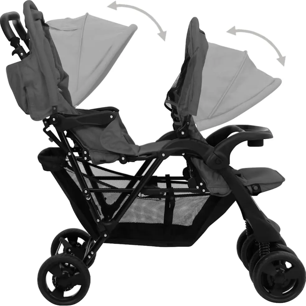 vidaXL Tweelingkinderwagen tandem staal donkergrijs