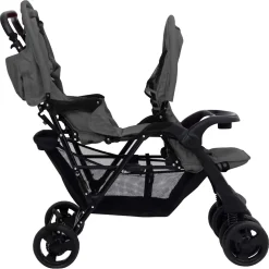 vidaXL Tweelingkinderwagen tandem staal donkergrijs