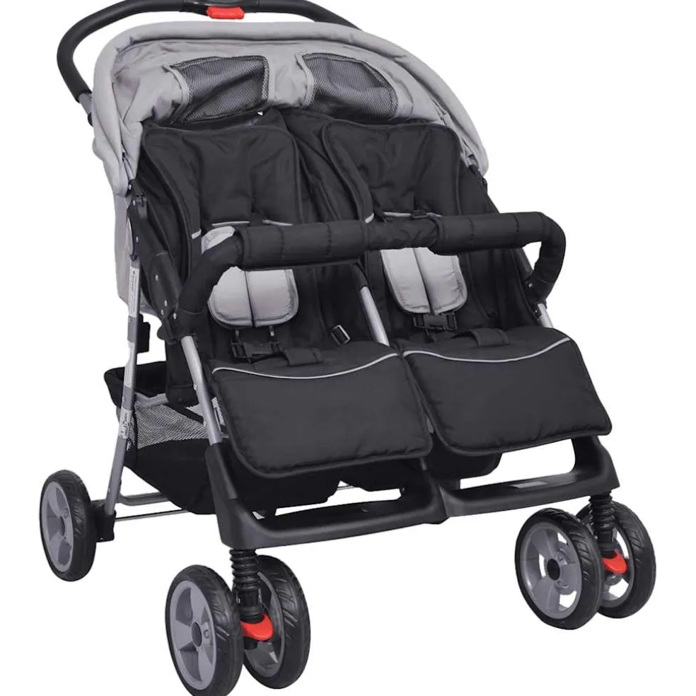vidaXL Tweelingwagen staal grijs en zwart