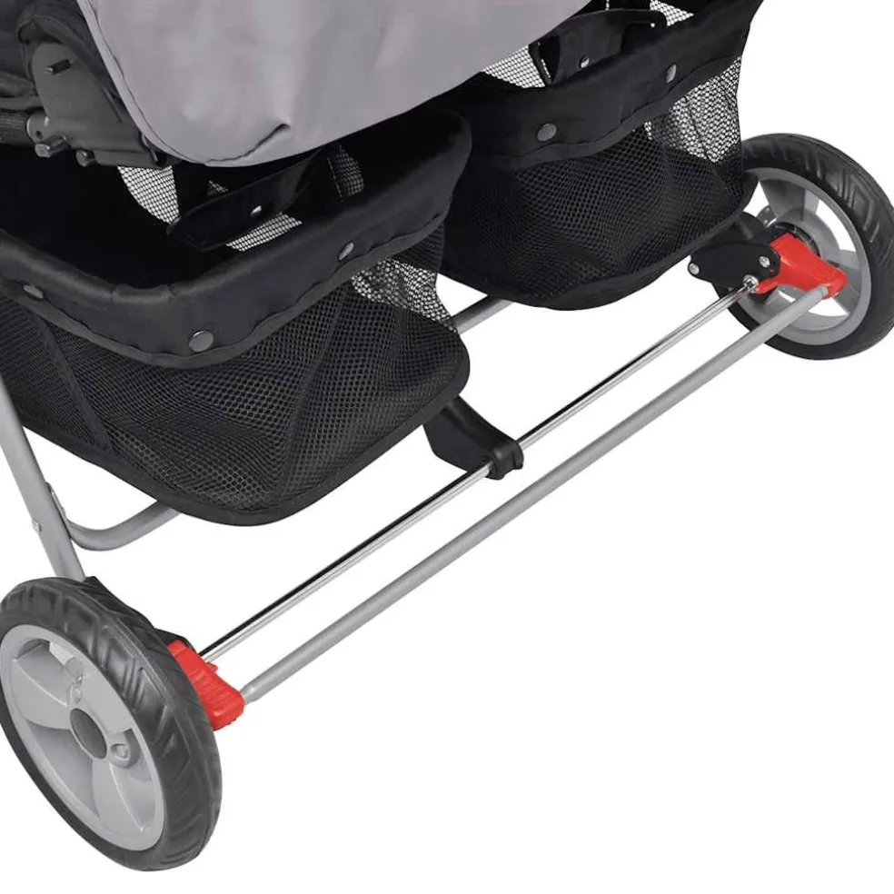 vidaXL Tweelingwagen staal grijs en zwart
