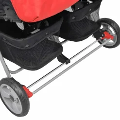 vidaXL Tweelingwagen staal rood en zwart