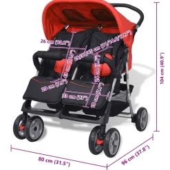 vidaXL Tweelingwagen staal rood en zwart