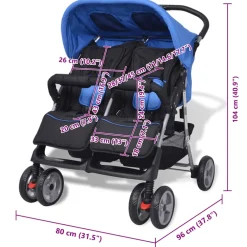 vidaXL Tweelingwagen staal rood en zwart