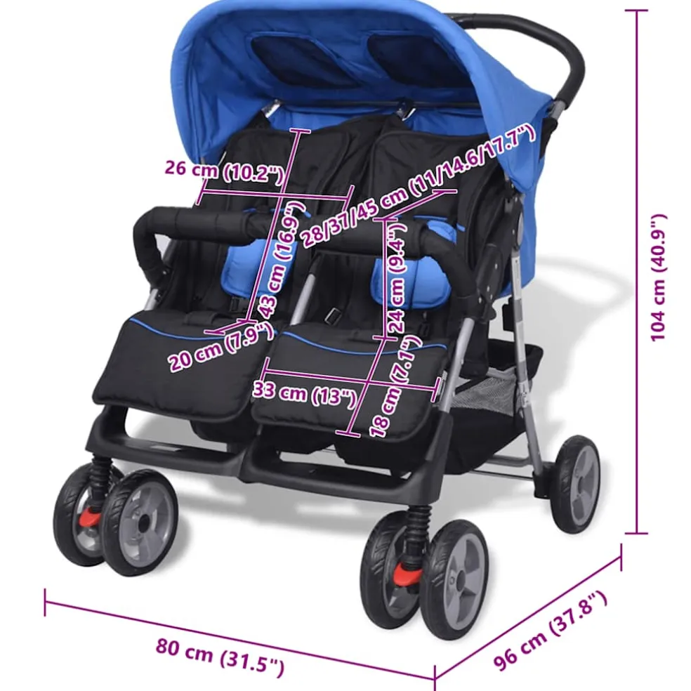 vidaXL Tweelingwagen staal rood en zwart