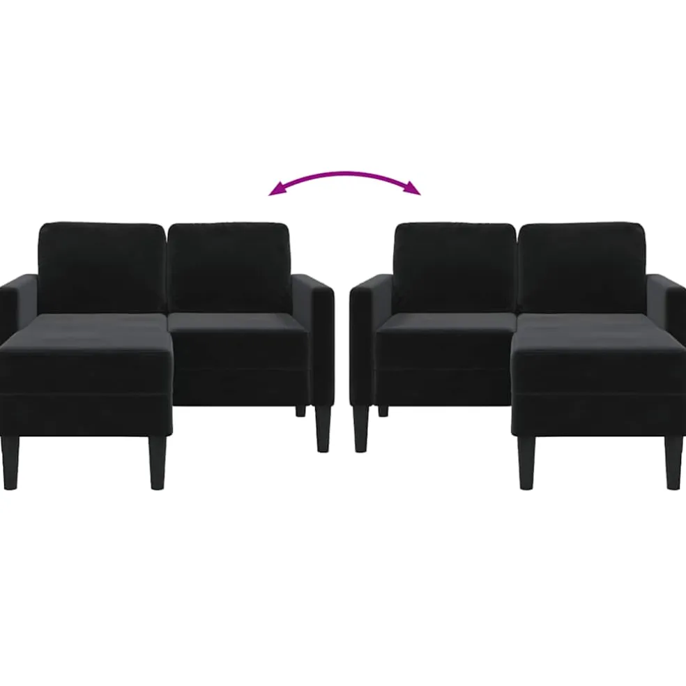 vidaXL Tweezitsbank met chaise longue L-vormig zwart 125 cm fluweel