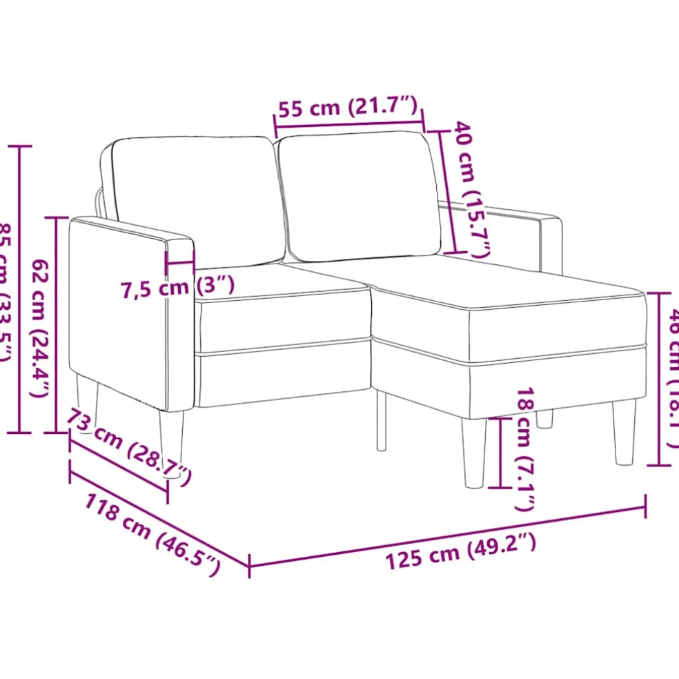 vidaXL Tweezitsbank met chaise longue L-vormig zwart 125 cm fluweel