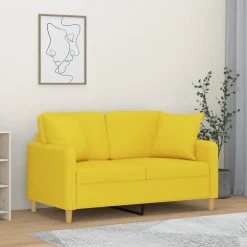 vidaXL Tweezitsbank met sierkussens 120 cm stof lichtgeel