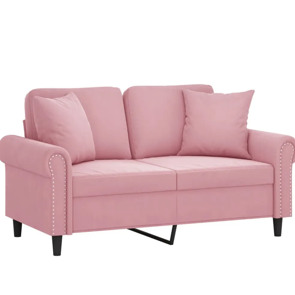 vidaXL Tweezitsbank met sierkussens 120 cm fluweel roze