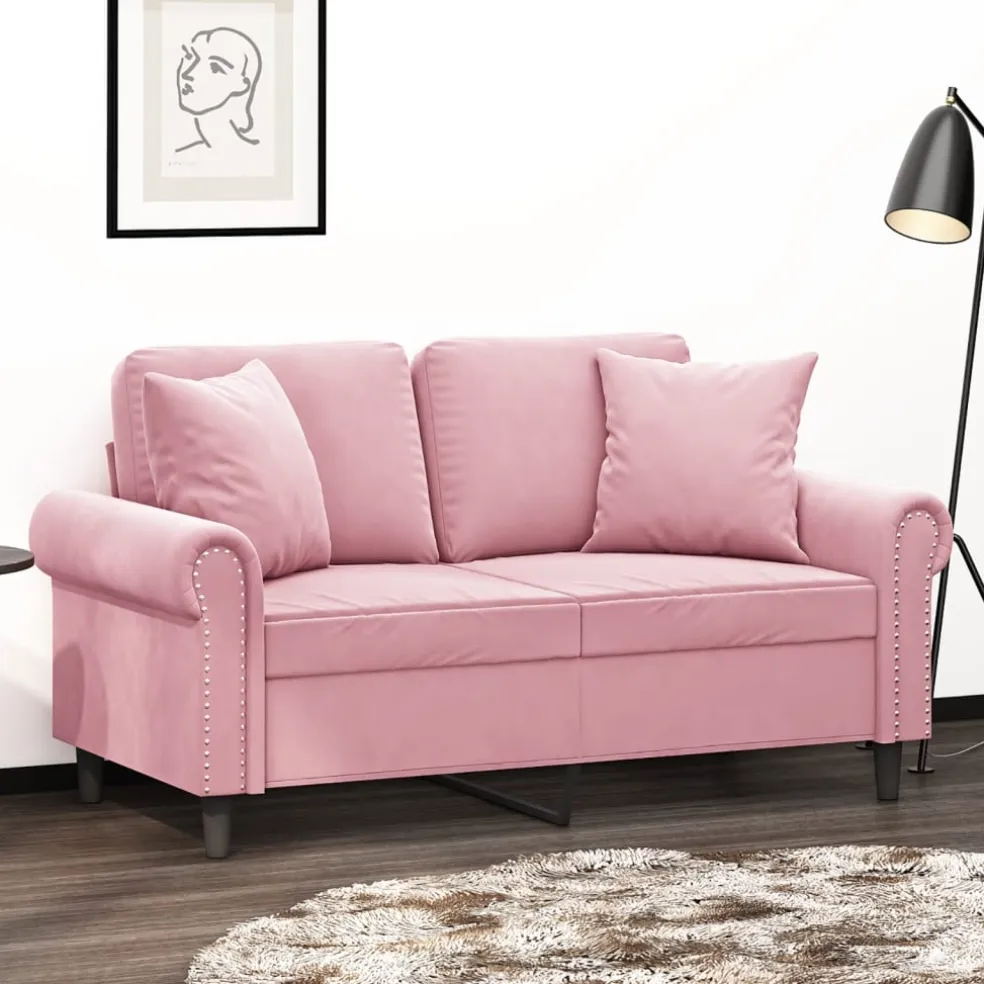 vidaXL Tweezitsbank met sierkussens 120 cm fluweel roze