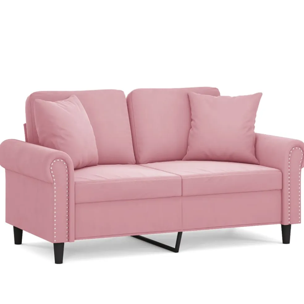 vidaXL Tweezitsbank met sierkussens 120 cm fluweel roze