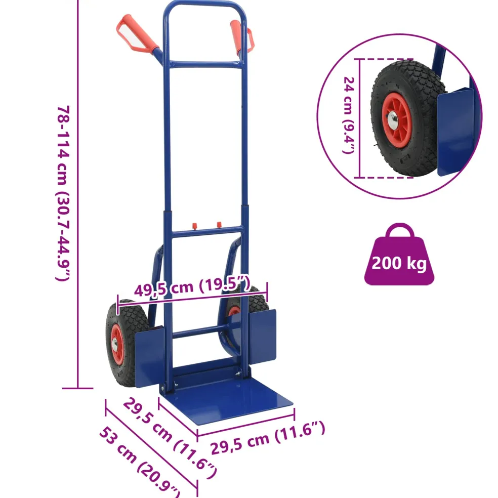 vidaXL Uittrekbare handkar Blauw en Rood 49,5 x 53 x 114 cm Staal