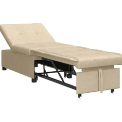 vidaXL Uittrekbare Slaapbank Crème 194 x 50 x 82 cm Stof