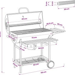 vidaXL Vaten Grill met Wielen en Planken 3 st 115 x 85 x 95 cm Metaal