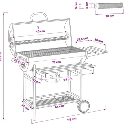 vidaXL Vaten Grill met Wielen en Planken 3 st 115 x 85 x 95 cm Metaal