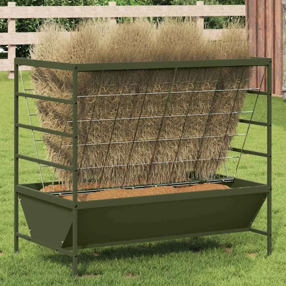 vidaXL Vee voeder Olijfgroen 100 x 60 x 90 cm 15 kg Koudgewalst Staal