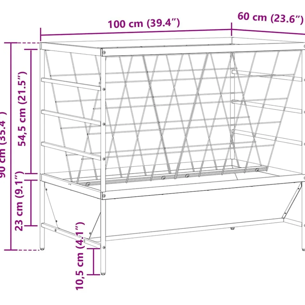 vidaXL Vee voeder Olijfgroen 100 x 60 x 90 cm 15 kg Koudgewalst Staal