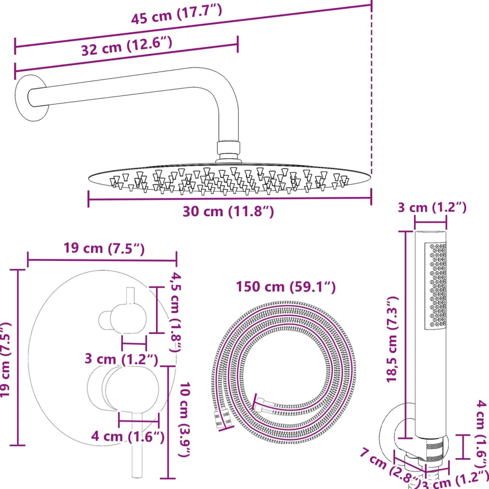 vidaXL Verborgen Douche Systeem (Rond) zilver RVS 201