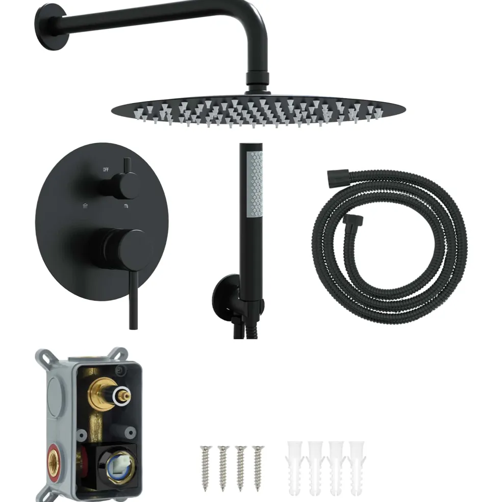 vidaXL Verborgen Douche Systeem (Rond) Zwart RVS 201